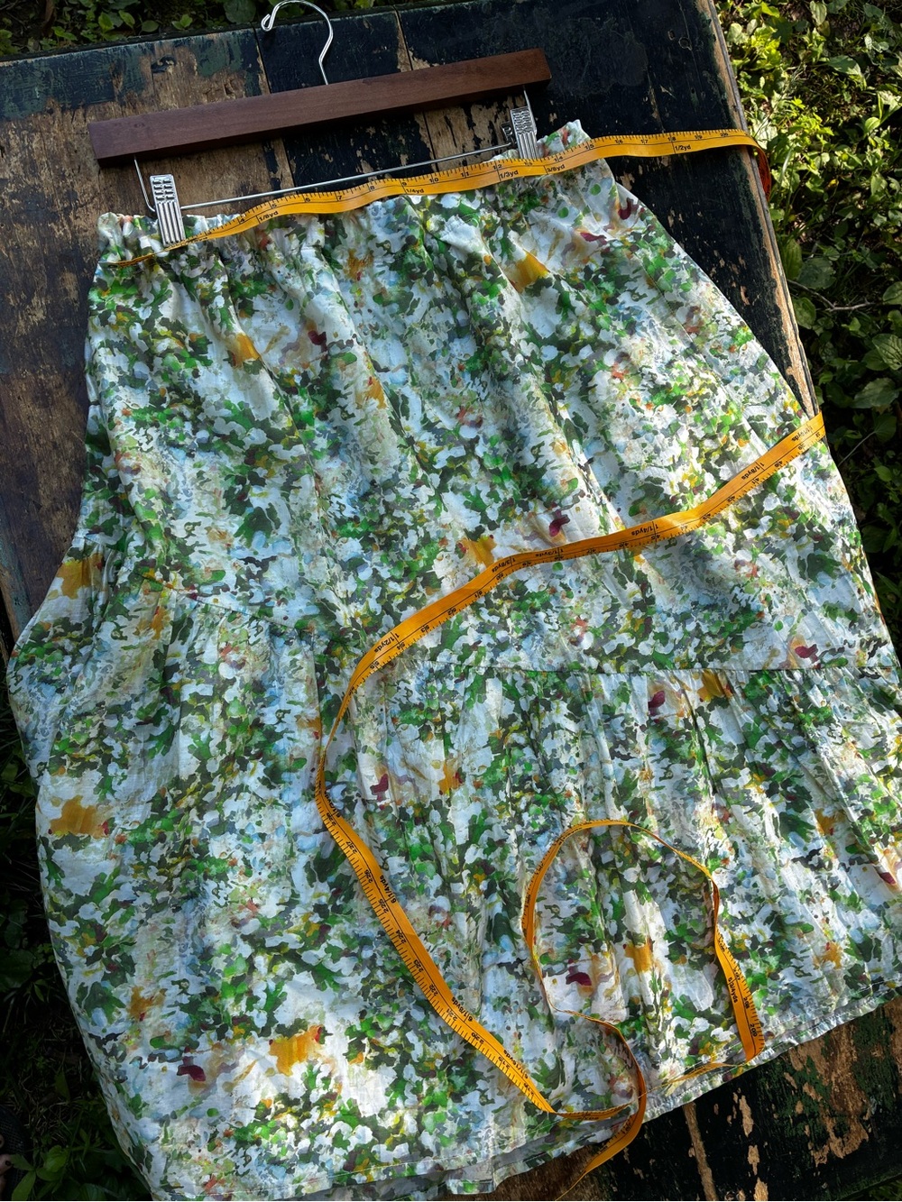 Lightweight Floral Tiered Skirt in Green and White